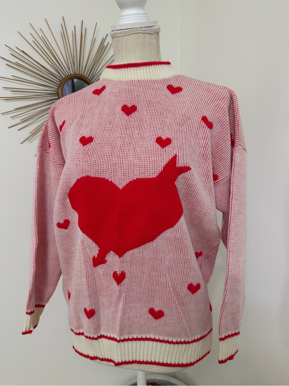 Vintage Katie Hearts Sweater Vintage 80s 90s Red Cream Women’s Size Small